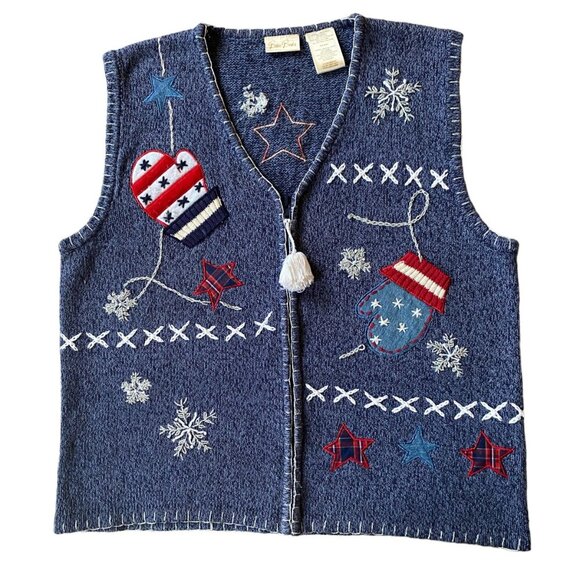 Bobbie Brooks women's large winter embroidered zip up stretchy sweater vest - Picture 1 of 12
